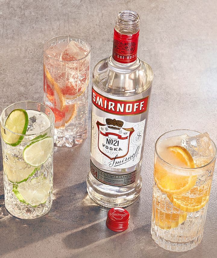 Smirnoff bottle with three cocktails
