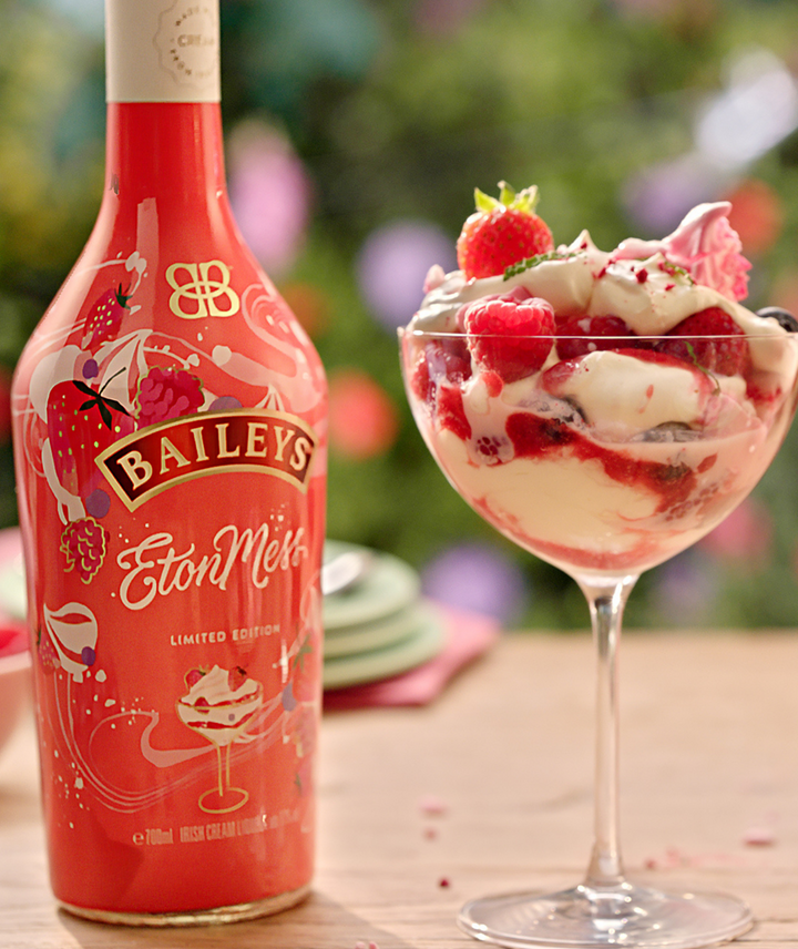baileys Eton Mess bottle with dessert
