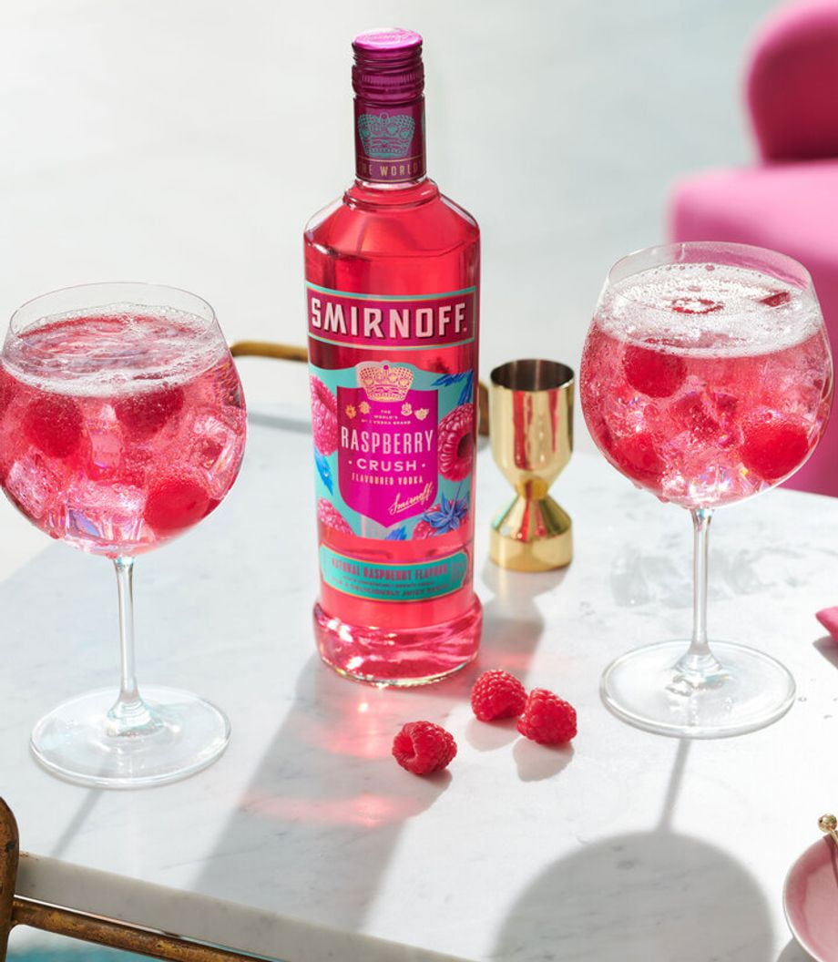 Smirnoff Raspberry Crush with cocktails on a table