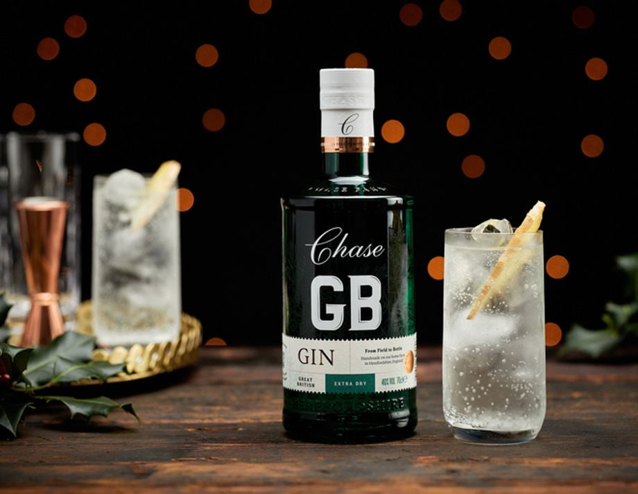 Chase gin bottle with highball glass