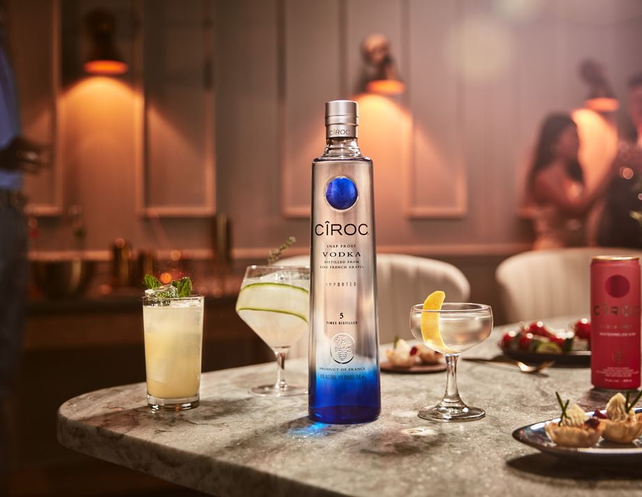 ciroc vodka with cocktails on a table
